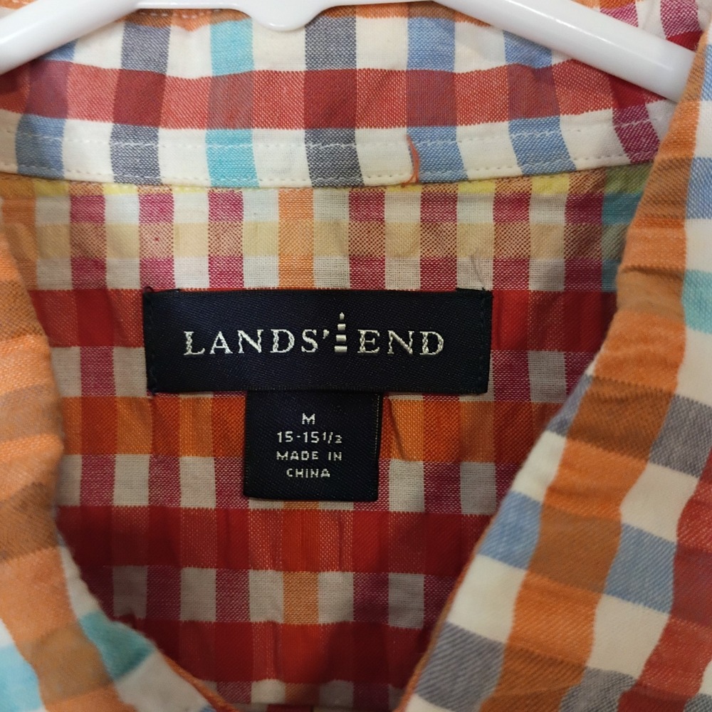 Lands' End Shirt‎ Mens Medium Seersucker Plaid Short Sleeve Button Up Multicolor - Picture 3 of 7